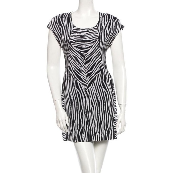 Helmut Lang Zebra Print 100% Silk Mini Dress sz 2 - Picture 1 of 8